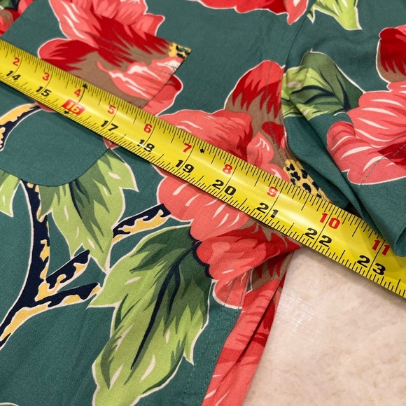 VINTAGE Liz Claiborne Green Tropical Floral Short Sleeve Shirt Rayon Size Large - Picture 5 of 7